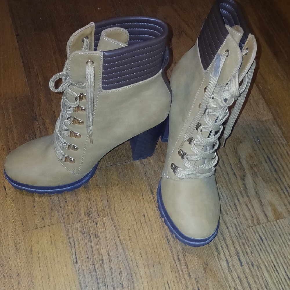 Tan Lace-Up Ankle Boots